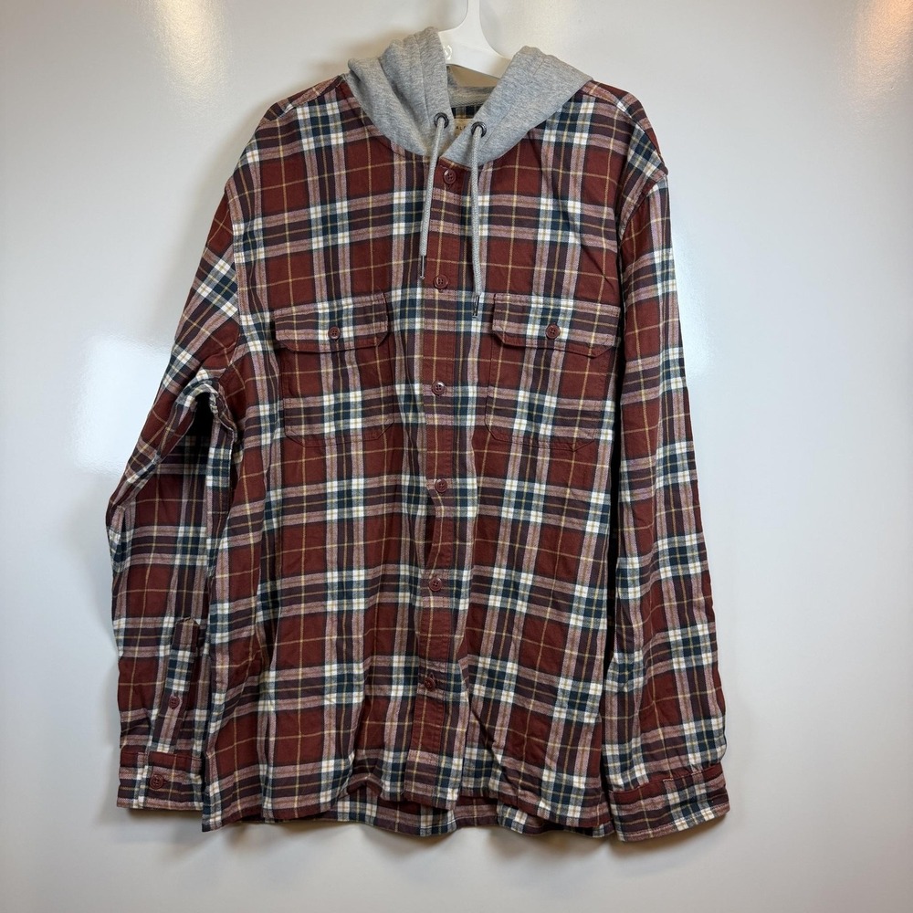 Aeropostale Shirt Mens XL Red Plaid Hooded Flannel Long Sleeve Button Up Casual